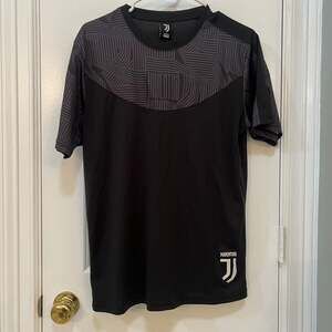 Icon Sports Juventus Men's Black Liquified Pattern Graphic Soccer Jersey